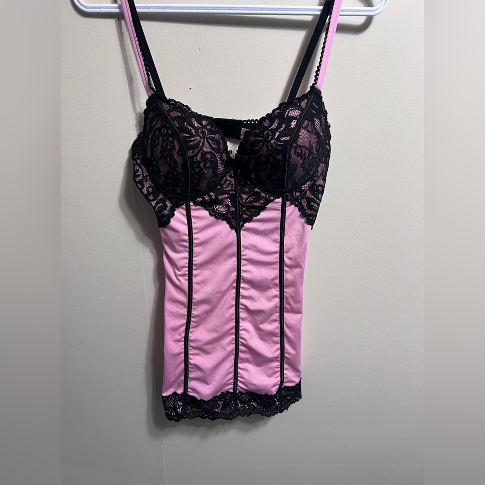 La Vie En Rose Pink and Black Lace Top